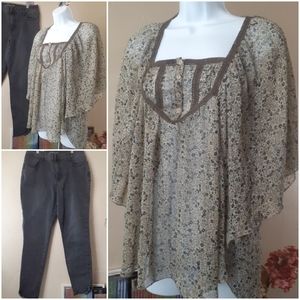 Maurice's Boho High Rise Mom Jeans Sz L + Sheer Lace Trim Top
